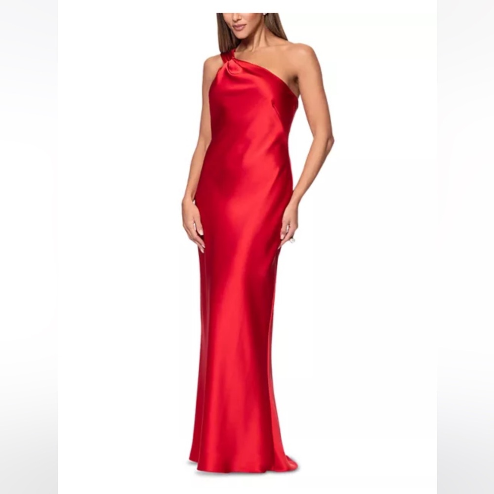 Aqua Satin Red One Shoulder Gown - NWT - size 6